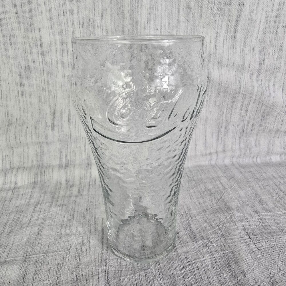 Coca-Cola Glass 7" Embossed Clear Textured Wave Design Vintage Style Drinkware